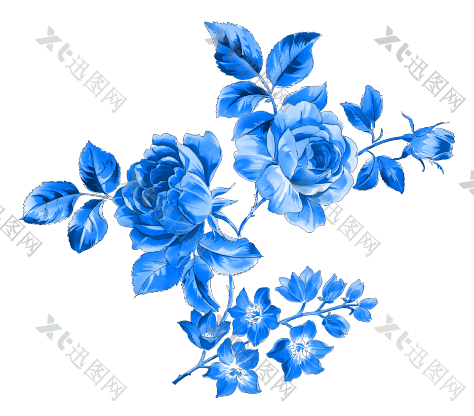青花瓷花卉装饰元素