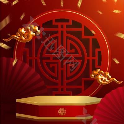 红色喜庆新年淘宝展台主图背景