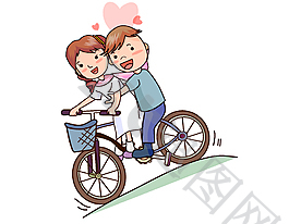浪漫520骑单车的情侣元素