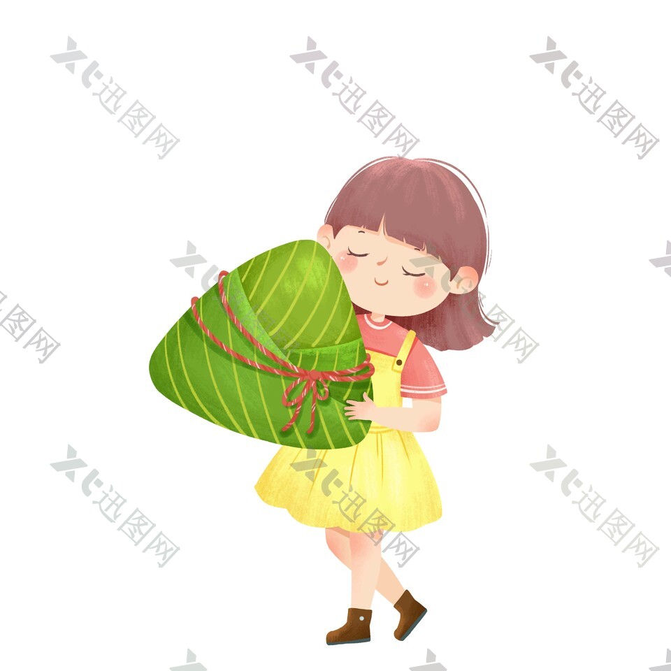 端午节小女孩抱粽子卡通插画图片下载