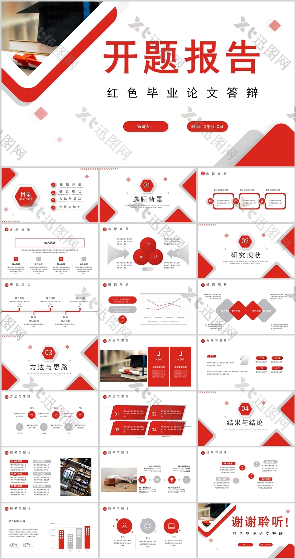 红色严谨实用毕业论文答辩报告PPT模板