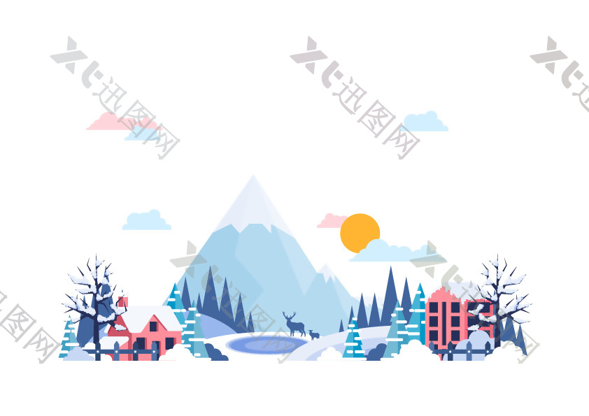 冬日风景雪山美景插画图片下载
