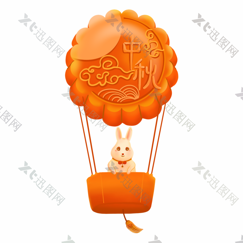 创意可爱兔子坐月饼热气球中秋节元素设计