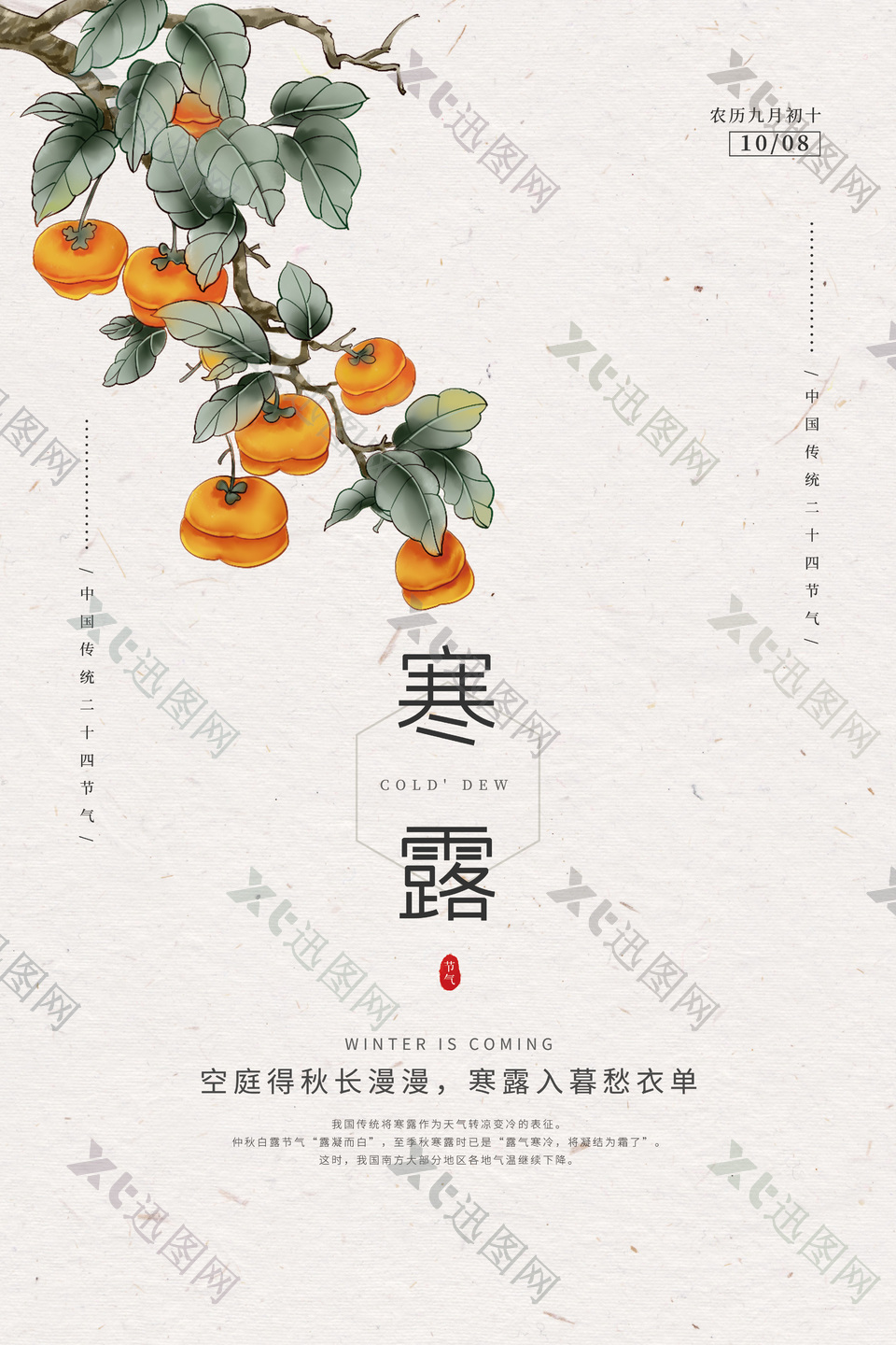 寒露时节创意柿子元素海报