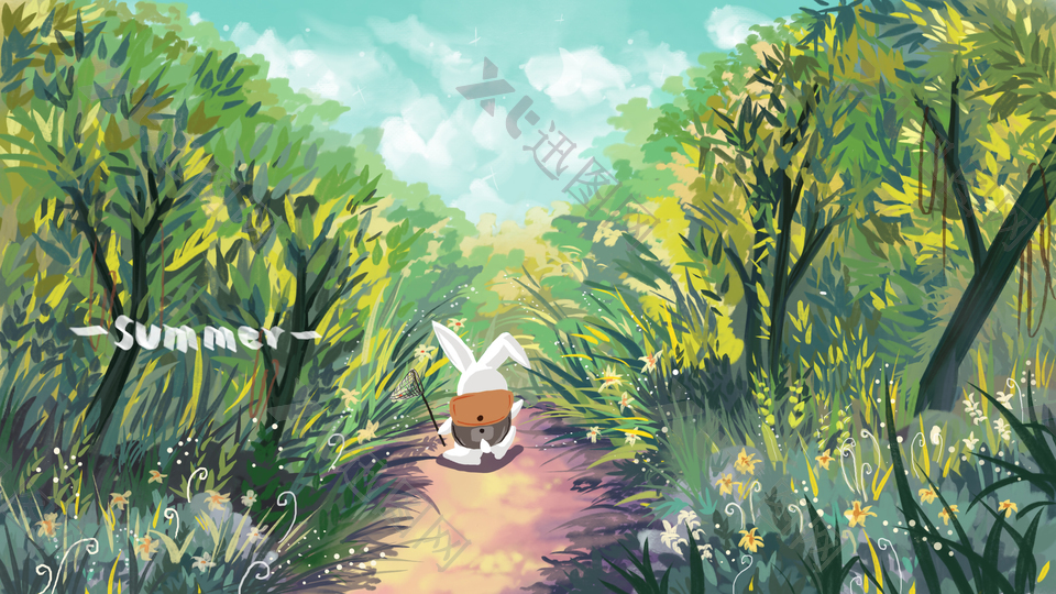梦幻森系卡通兔子元素背景