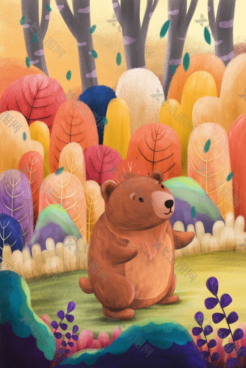 创意小熊灌木丛背景插画