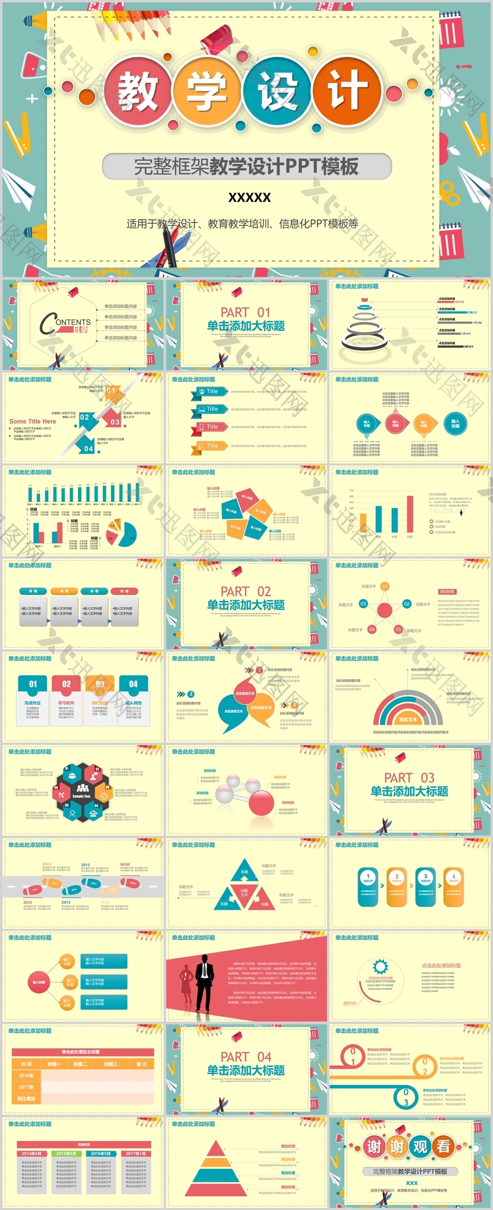 完整框架教学设计教育课件PPT模板