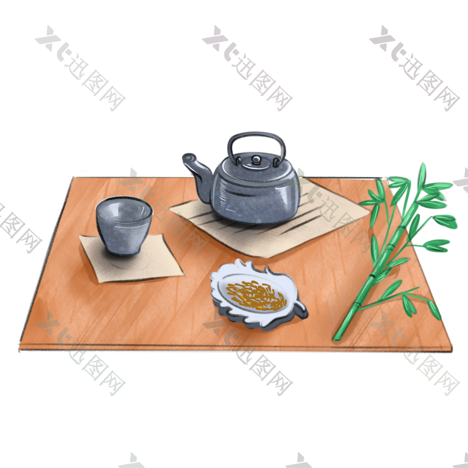 古典素雅手绘茶具矢量素材下载