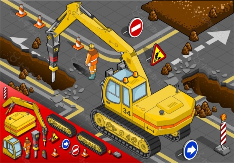 钻孔车等距交通工具矢量