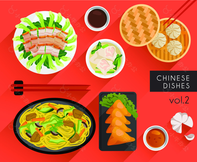 中式美食牛排手绘扁平矢量