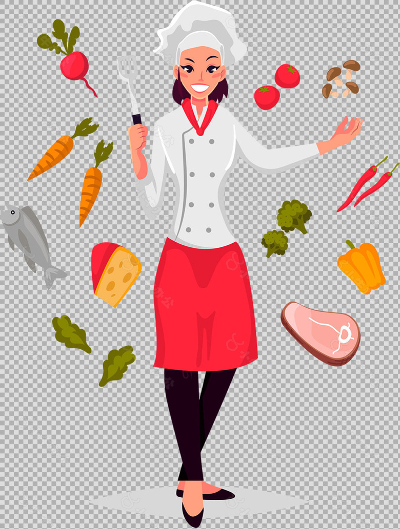 美女厨师人物插图免抠png透明图层素材