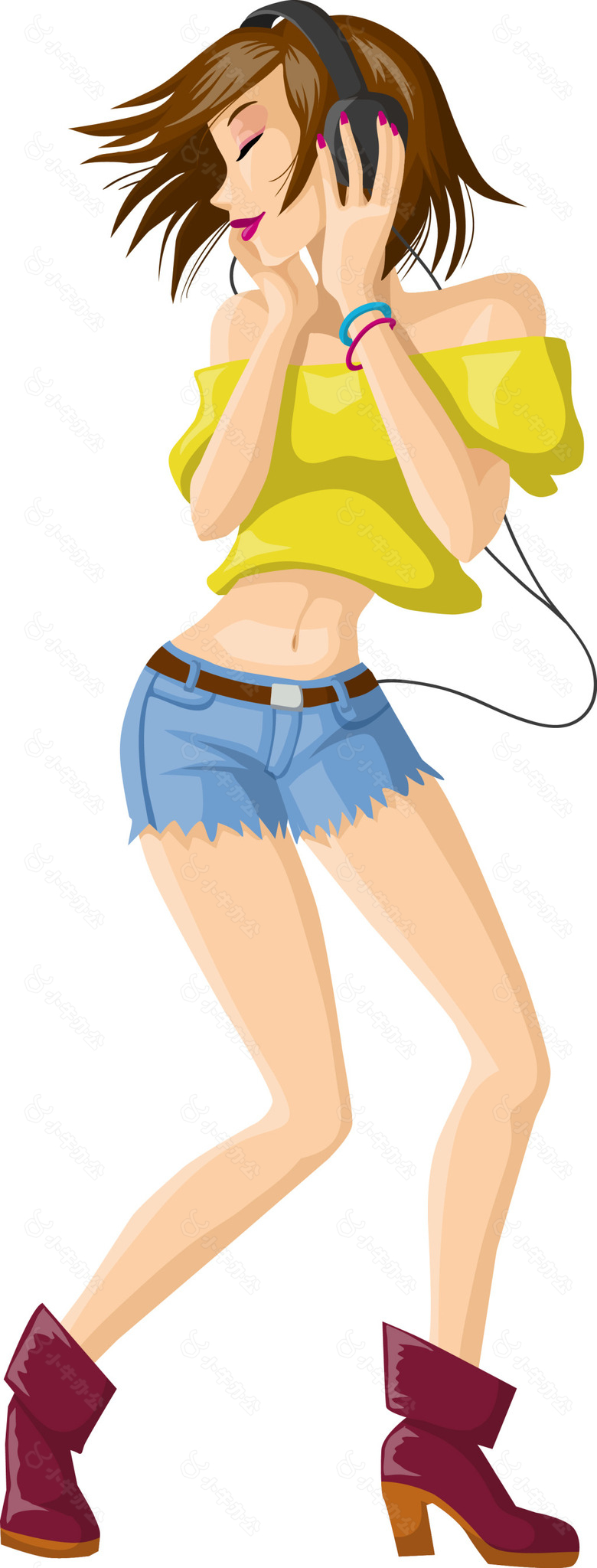 卡通听音乐女孩人物