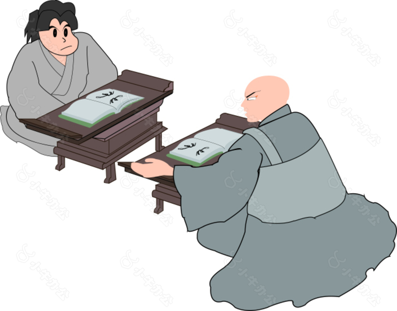 卡通学习下棋的场景