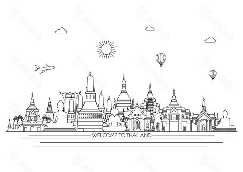 泰国旅游场景海报矢量素材