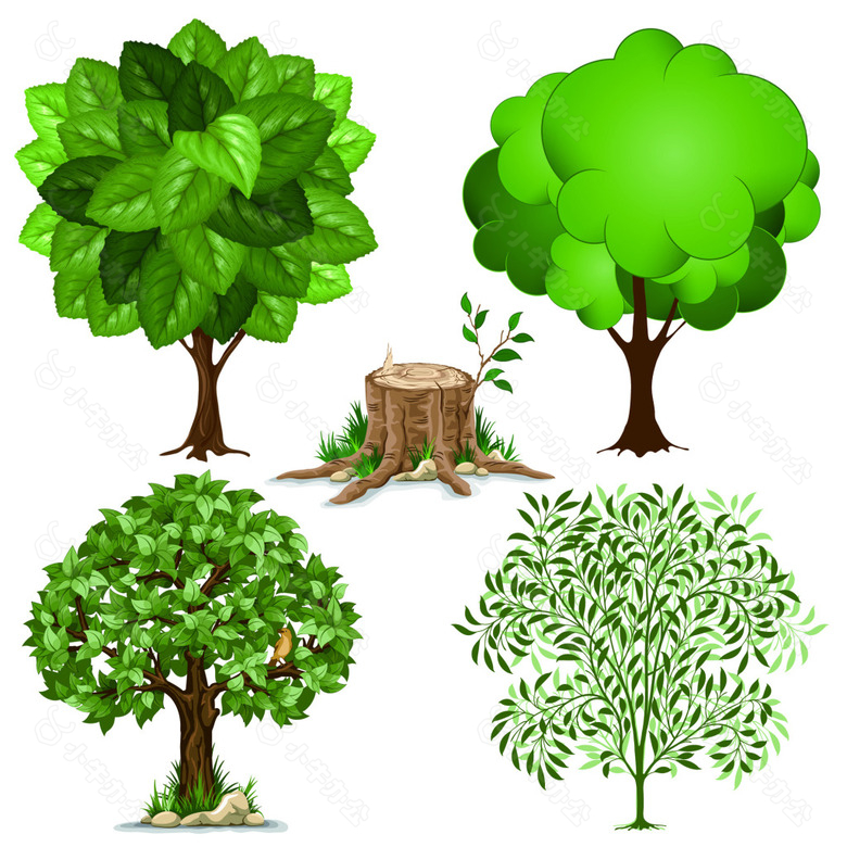 树桩植物树木树叶矢量