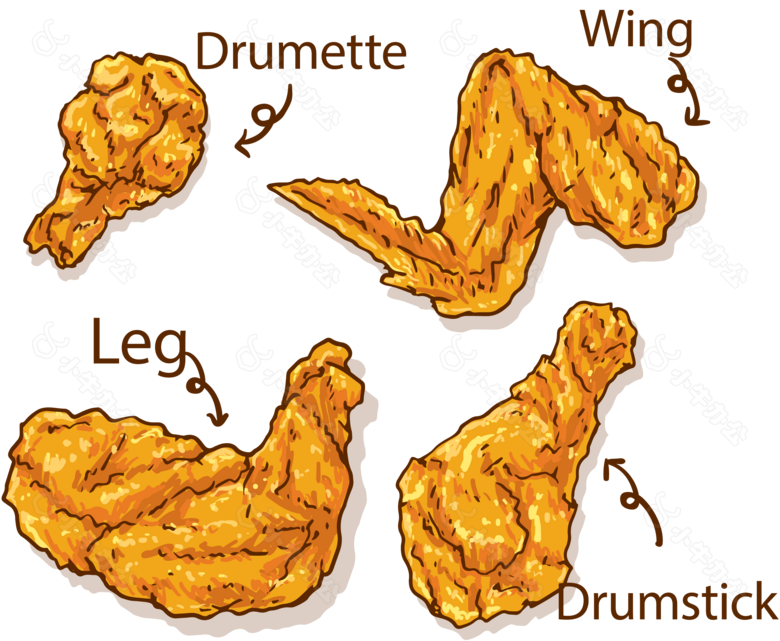 手绘炸鸡鸡腿鸡翅免抠png透明图层素材