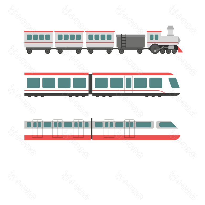 手绘扁平风格火车免抠png透明图层素材