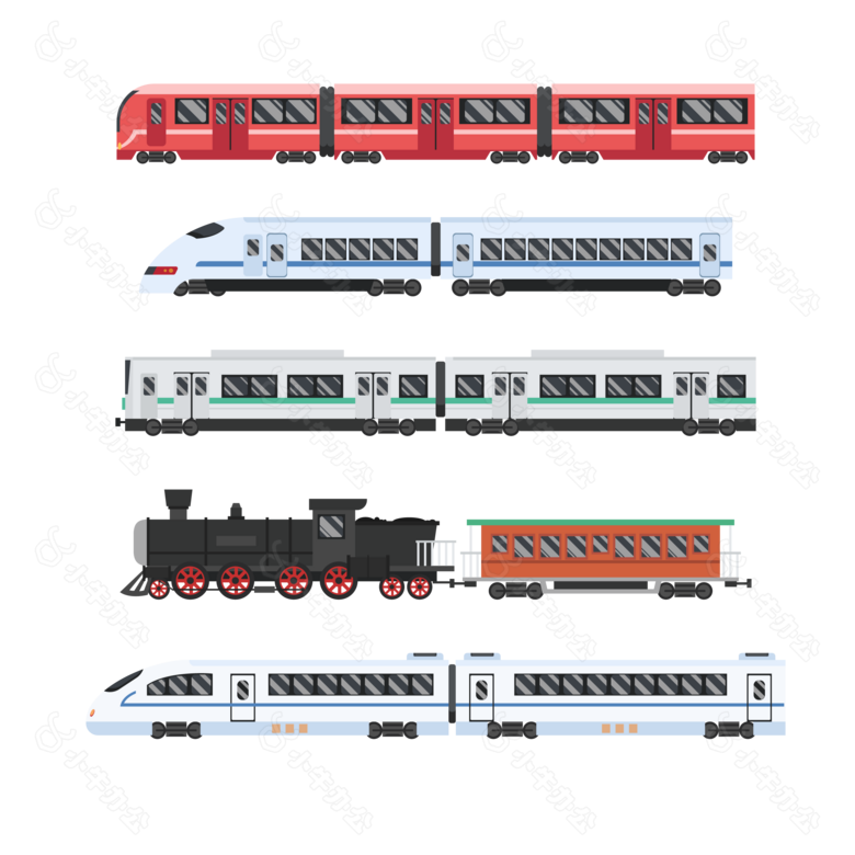 手绘各种火车免抠png透明图层素材