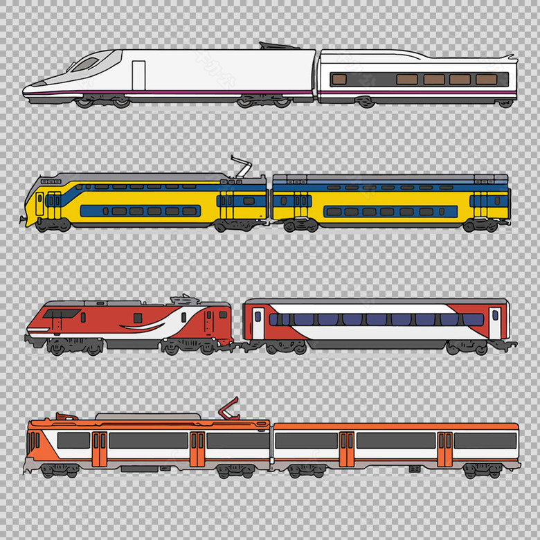 手绘火车高铁插图免抠png透明图层素材