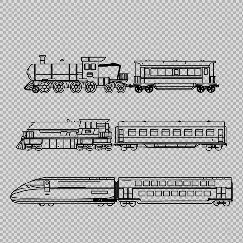 素描风格火车插图免抠png透明图层素材