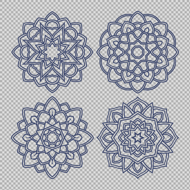 四个曼陀罗花纹免抠png透明图层素材