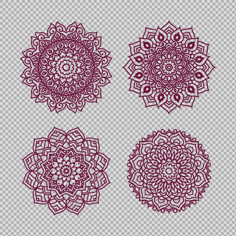 红色曼陀罗花纹免抠png透明图层素材