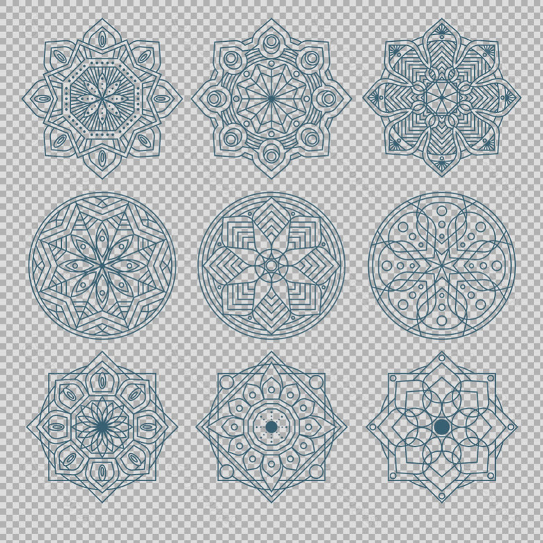 蓝色曼陀罗花纹免抠png透明图层素材