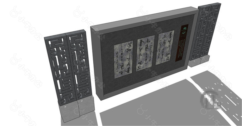 简约中式景观墙SU草图大师skp模型