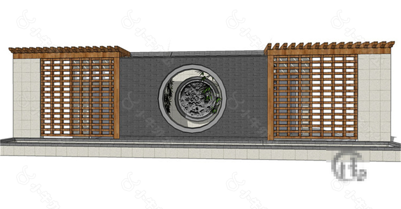 古典景观墙效果图skp模型