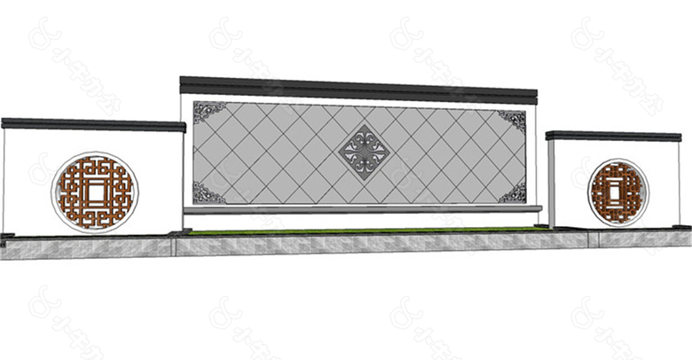 中式元素景观墙SU草图大师skp模型