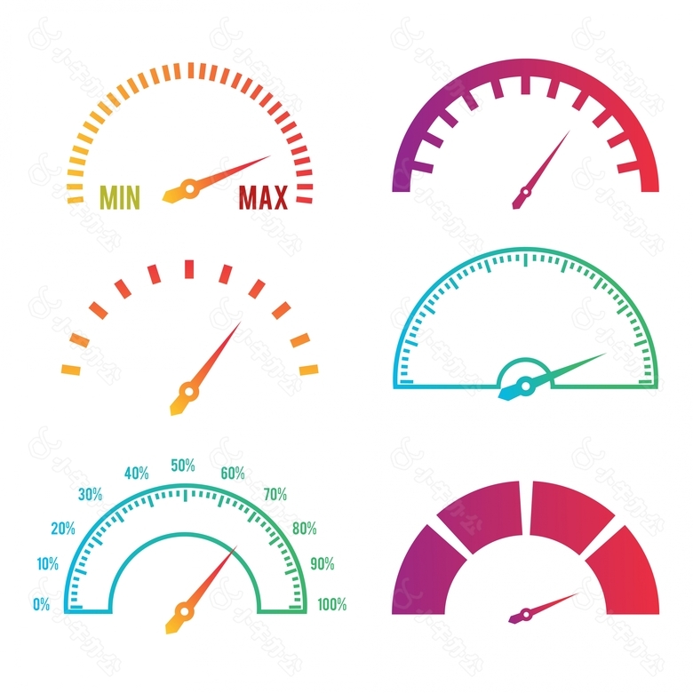 设计元素的各种彩色平板速度里程表的图标