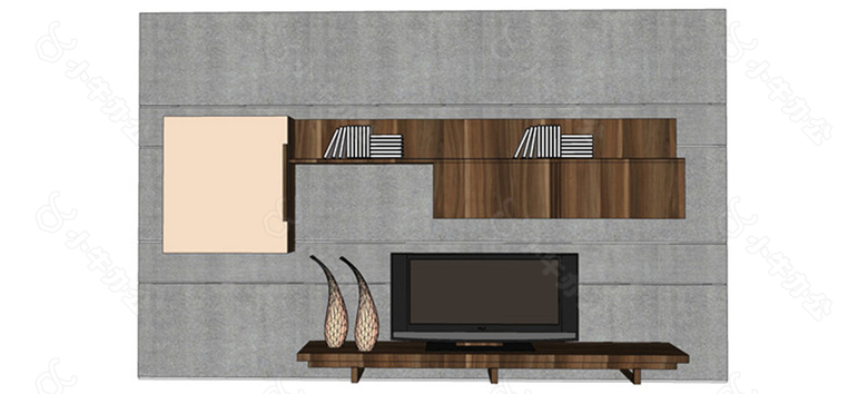 灰色大气电视背景墙SU草图大师skp模型