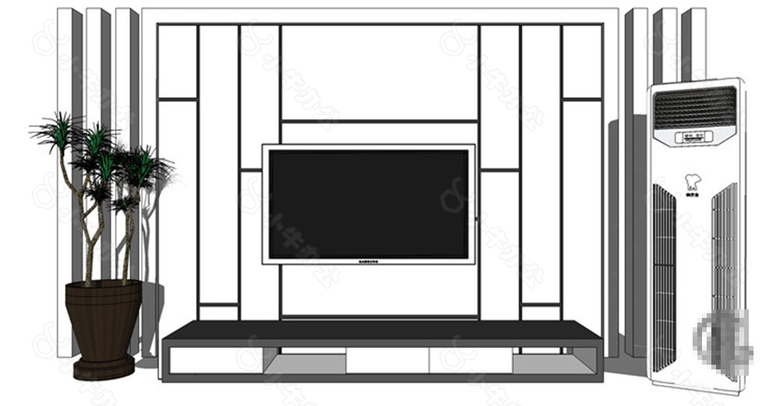 现代电视背景墙skp模型