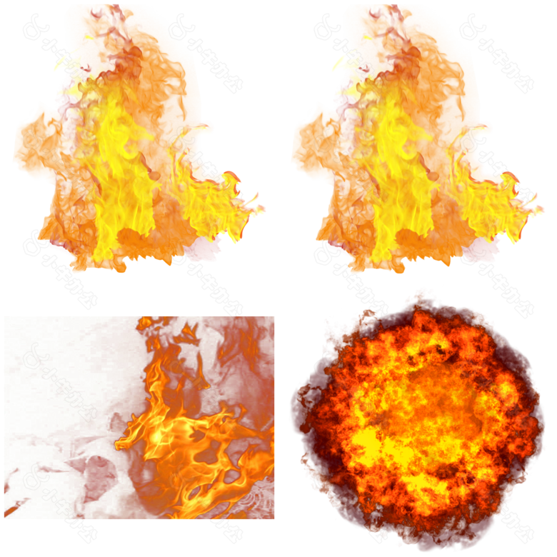 四种火焰免抠png透明图层素材