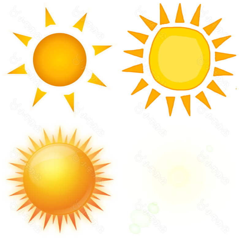 四个手绘太阳图片免抠png透明图层素材
