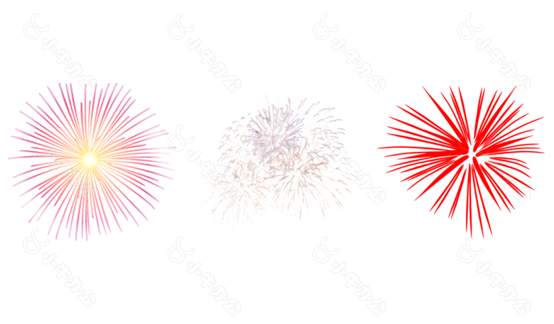漂亮三个烟花免抠png透明图层素材