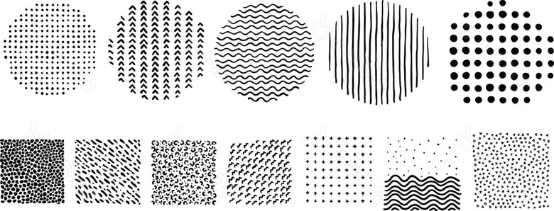 黑白涂鸦方形线条装饰素材