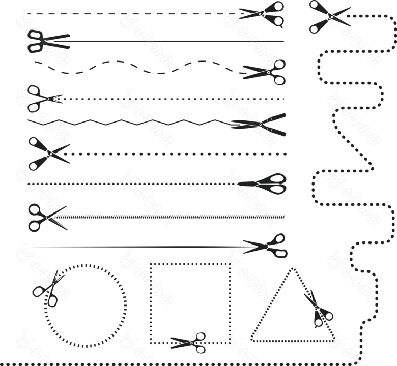 手绘剪刀线条元素