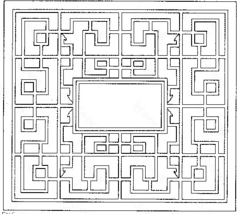 传统中式花纹镂空黑白图案