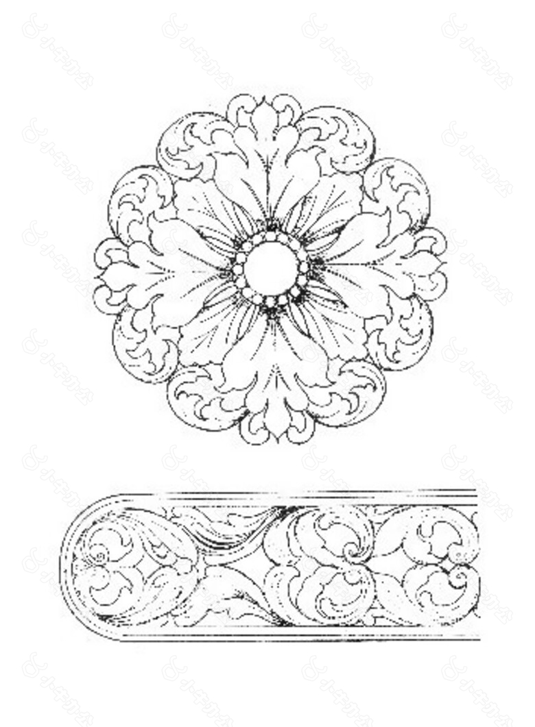 中式木雕花纹分层图