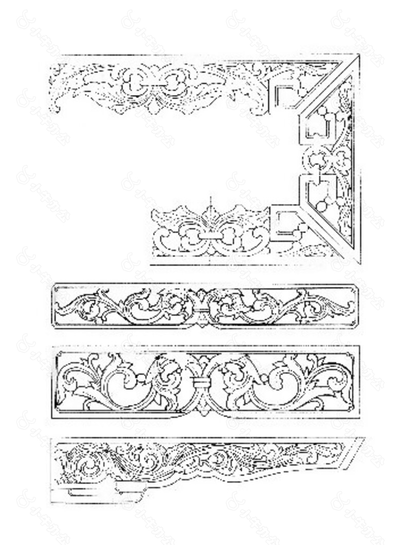 中式花纹建筑分层图