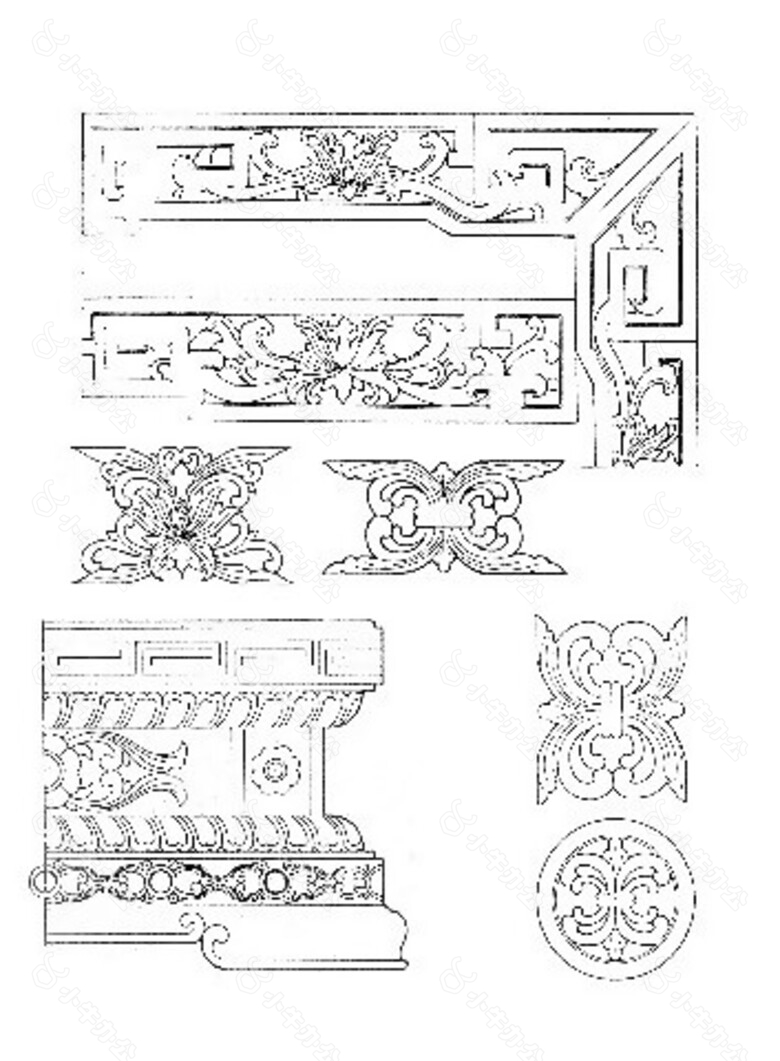 中式花纹建筑分层图