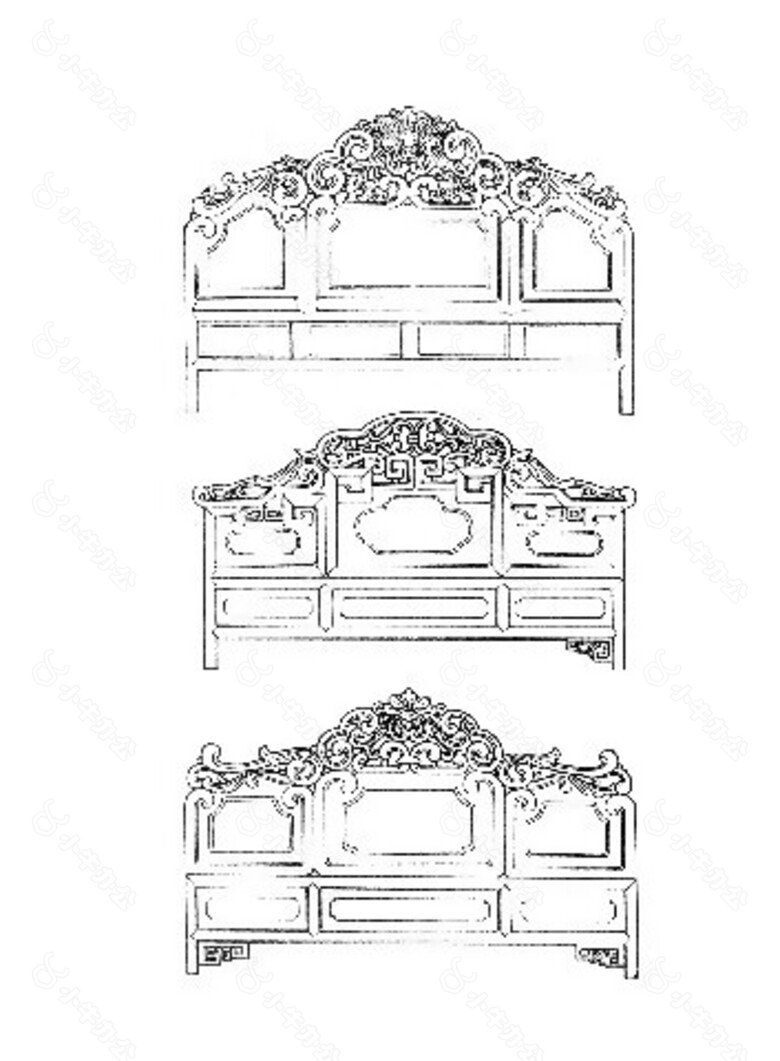 中式木家具雕花床板分层图