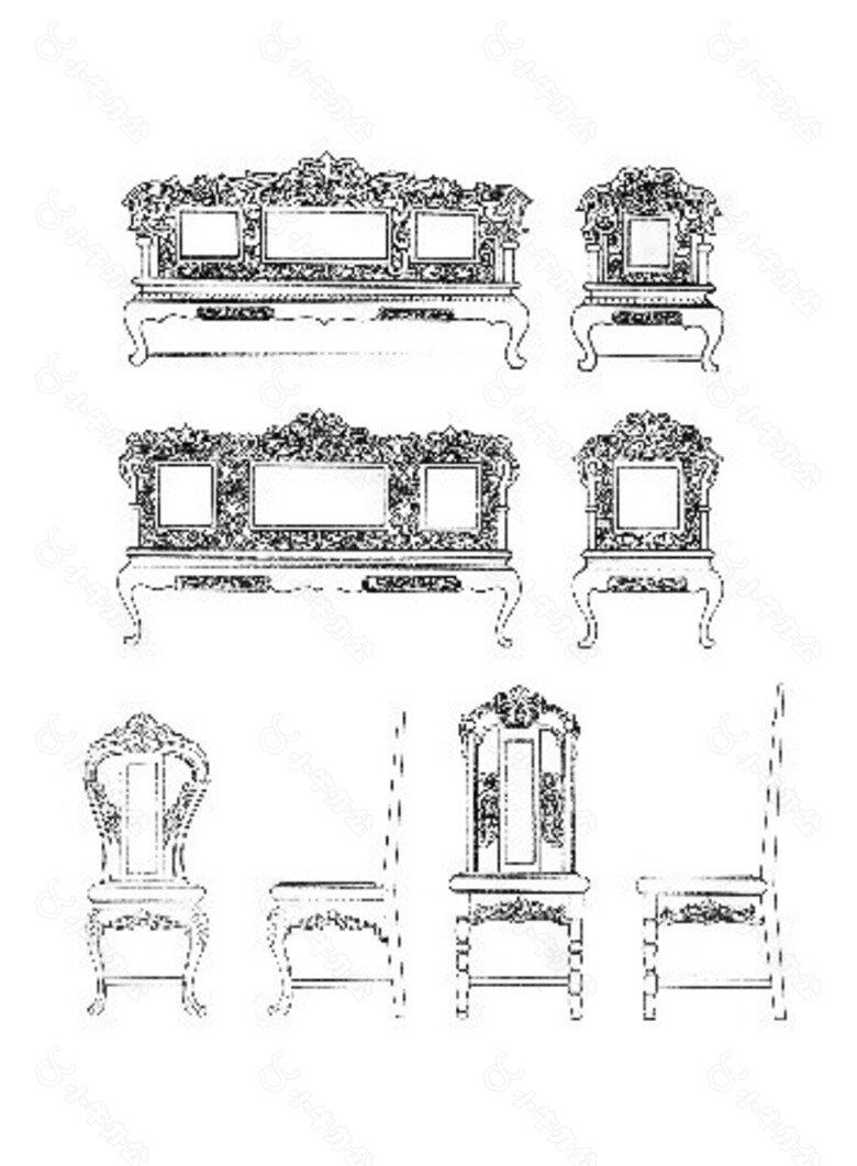 中式椅子木家具建筑分层图
