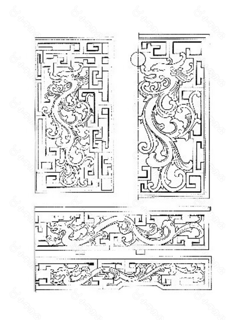 中式龙纹木家具建筑分层图