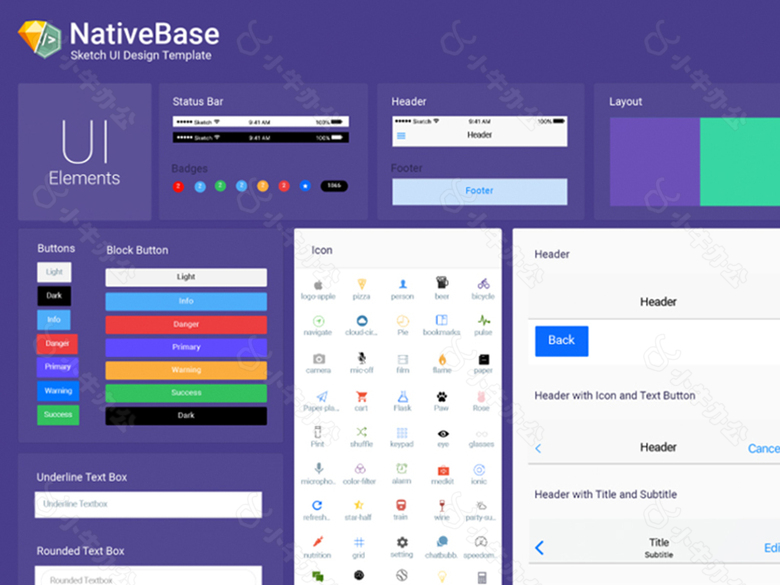 NativeBaseUI界面元素套组Sketch素材