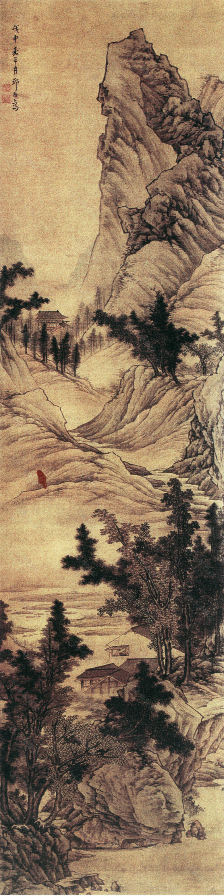 山船白岸图山水画