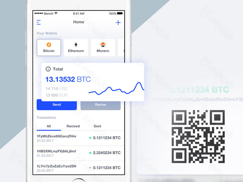 比特币钱包应用概念设计Sketch素材
