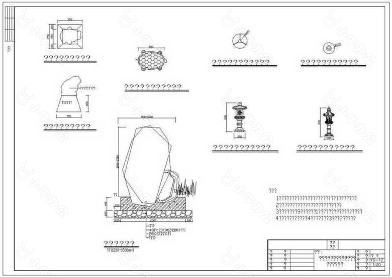 深圳园博会景观规划YS-12现货乌龟、蜻蛙石雕、石灯笼景石示意详图
