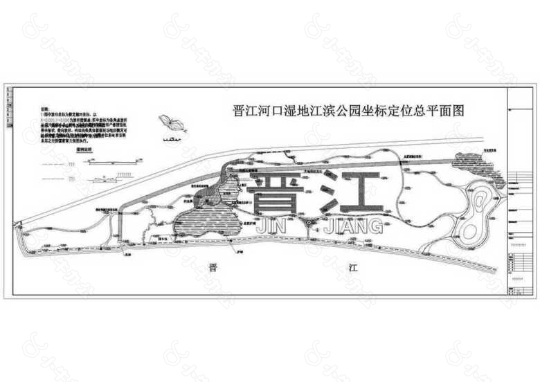 晋江河口湿地江滨公园道路及小品定位图